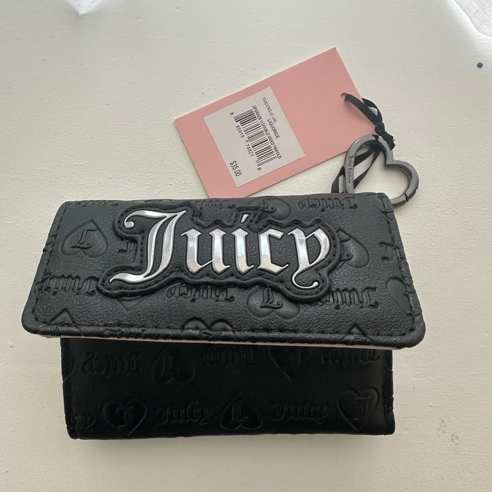 Juicy Couture Black Embossed Key Holder with Silver Logo